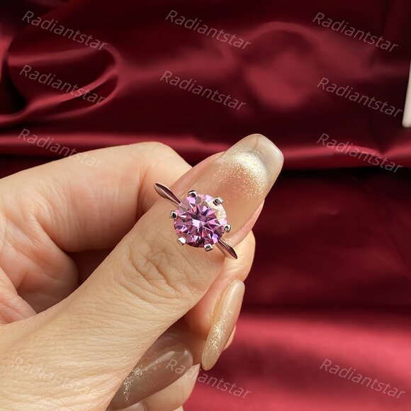 NEW Certified 3 ct. t.w. Pink Moissanite Solitaire 6 Prong Ring - Picture 3 of 8